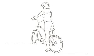 自転車で向かう女性