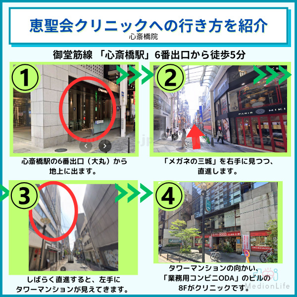 恵聖会クリニック 心斎橋院へのアクセス