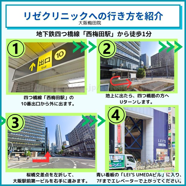 リゼクリニック 大阪梅田院へのアクセス